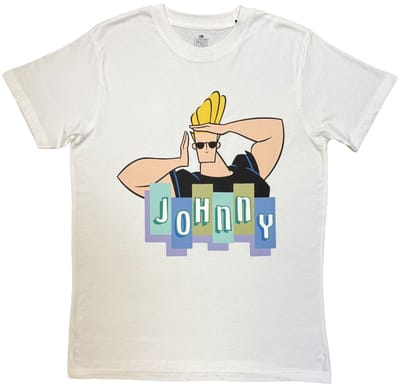 Johnny Bravo - Posing Logo Heren Tshirt - S - Wit