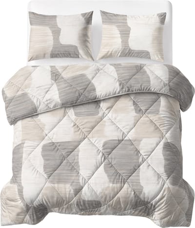 Sleeptime® 2 in 1 Dekbed zonder Overtrek Checkered - Wasbaar Dekbed - 200x220 - Beige/Grijs