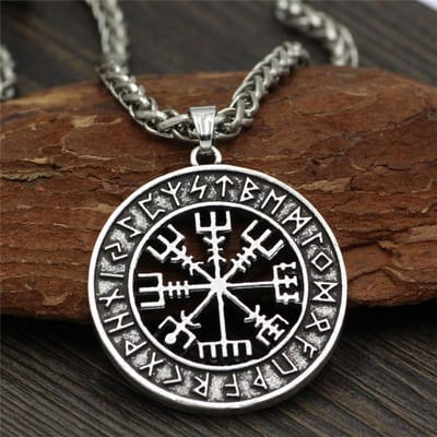 Viking Noorse Helm Horror In Runencirkel Ketting Magische Staven Scandinavisch Kompas Rune Amulet Collier Hanger Met Ketting 60cm black
