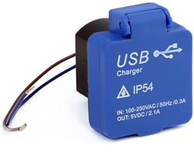 Oplaadaansluiting Dubbele Poort - USB Lader - Apparaten Opladen - IP54 Buiten Binnen - 61 x 505 cm - Blauw