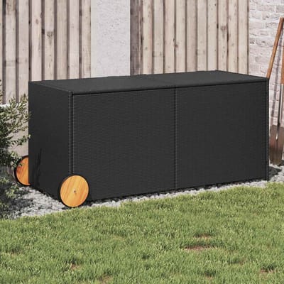 vidaXL - Tuinbox - met - wielen - 283 - L - poly - rattan - zwart