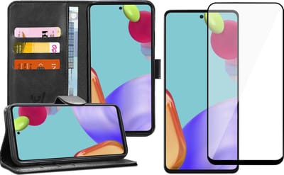 Hoesje geschikt voor Samsung Galaxy A52 - Book Case Kunstleer Wallet - Zwart - Met Full Screenprotector