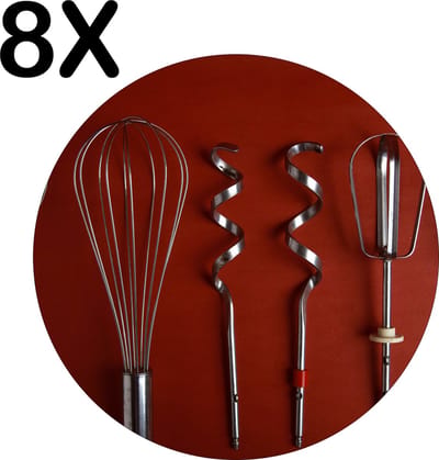 Luxe Ronde Placemat - Mixers op Rode Achtergrond - Set van 8 Placemats - 50x50 cm - 2 mm dik Vinyl - Anti Slip - Afneembaar