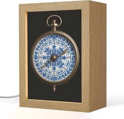 Tafellamp 15x20 cm - LED lamp - Kompas - Delfts blauw - Zwart - Decoratieve tafellampen - Dimbaar - Tafellampje slaapkamer - Woonkamer binnen