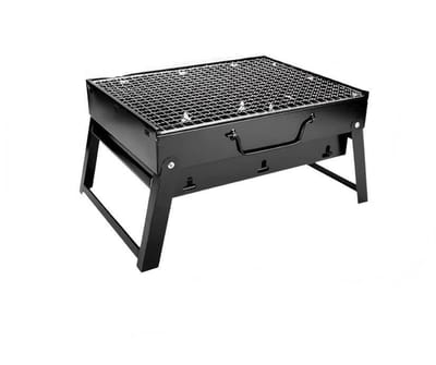 Draagbare houtskoolbarbecue – Geschikt voor 2–4 personen – Compact – Opvouwbaar – Gemakkelijk mee te nemen – Ideaal voor picknicks, op reis, op het terras of bij het kamperen in de tuin – 35 x 27 x 20 cm