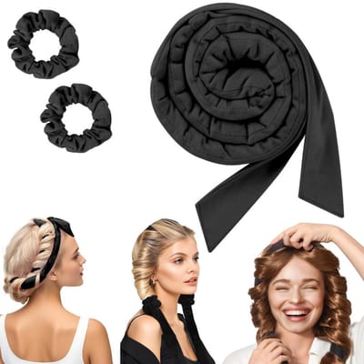Krullende haarband – Hulpmiddel voor opsteekkapsels – Krulhouder – Kruller zonder hitte – Styling band – Krulband voor de nacht – Inclusief haarelastiekjes – Geschikt voor lang, kort haar – Zwart