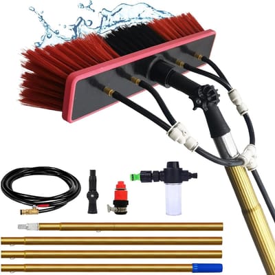 Raamreinigingsset - Glasbewassing Tool - Hoge Ramen Wassen - Geïntegreerde Zeepdispenser - 10 Meter Uitschuifbaar - Zilver