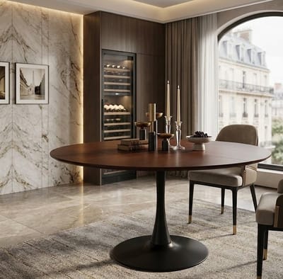 Serena Ronde eettafel 120 cm - Design Houten Eettafel met Eikenlook Tafelblad & Zwart Metalen Onderstel - Moderne Ronde Tafel voor Eetkamer, Keuken en Woonkamer Casa Serena – 120 cm – Casa Dorada