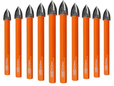 Diamantboor voor Tegels en Kunststof - 10 Stuks 10 mm - Kruisspiraalboor met Driehoekige Schacht