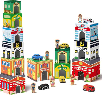 Sorteren en Stapelen Speelgoed voor Peuters met Nestbare Garage Auto's en Stapelbare Blokken - Educatief Montessori Speelgoed voor Kinderen, Perfect als Cadeau voor de Kinderopvang