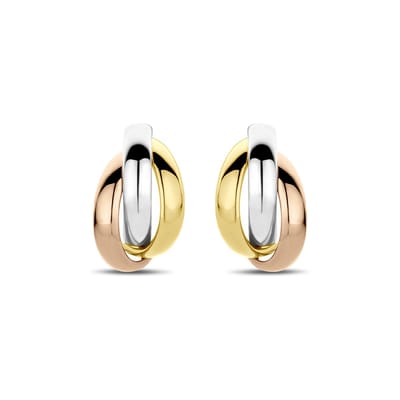 Yo&No 0orbellen - Dames - tricolor - 13 mm - stekeroorringen - Sieraden Vrouw - Goud 14 Karaat
