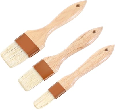 Dailygoods- Bakkwasten 3 Stuks - Houten Handvatten - Natuurlijke Varkensharen - BBQ-Borstel - Kookkwast - Bestand Tegen Hoge Temperaturen - Kookborstel