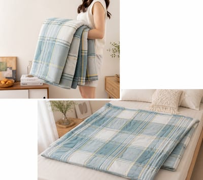 Jaquet Zomerdeken 200x220/230 cm – 100% Katoen – Zonder Dekbedovertrek – Lichtblauw Geruit – Ademend & Comfortabel