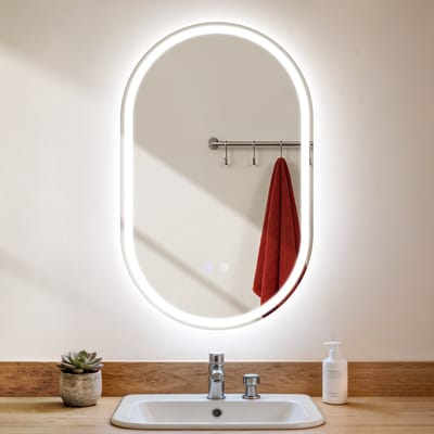 NETTLIFE Ovale Badspiegel Spiegel LED | 50x80cm | IP44 | 3000K-6500K Dimbaar | Wandspiegel Touch-Schakelaar | Ontwasfunctie