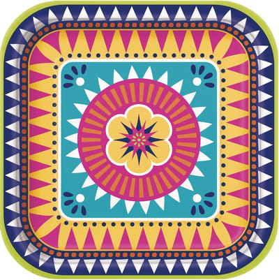 UNIQUE - 8 vierkante kartonnen borden boho fiesta 23 cm bloemmotief