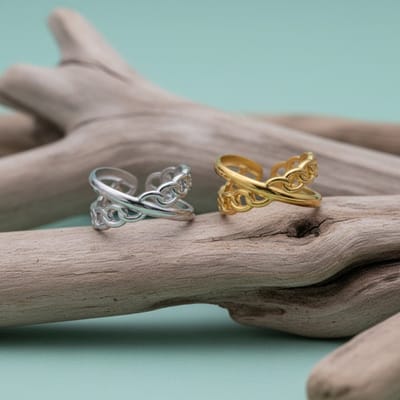 Aramat Jewels | Ringen | Open Ring Gekruist Motief: Glad en Schakel (RVS Verstelbaar) | Goudkleur | |12mm | Staal | Volwassenen | Verkleurd niet