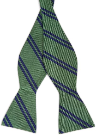 Groene Zijden Zelfbinder Vlinderdas met Dubbele Marineblauwe Streep