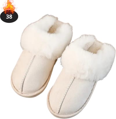 Nivard Warme Pantoffels - Sloffen - Slippers - Dames - Heren - Pluche - Maat 38 - Beige