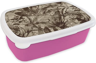 Broodtrommel Roze - Lunchbox - Brooddoos - Jungle - Panter - Vintage - Patroon - 18x12x6 cm - Kinderen - Meisje