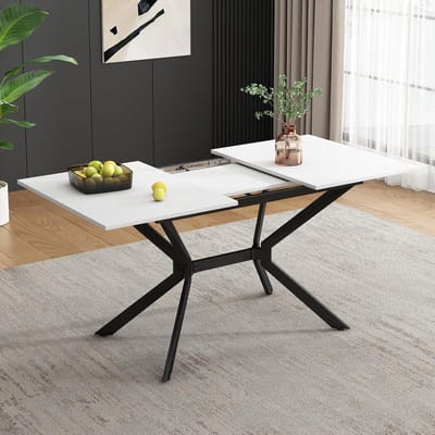 Uittrekbare Eettafel - Keukentafel - Ruimte Besparen - Telescoopfunctie - 120-160 cm - Wit
