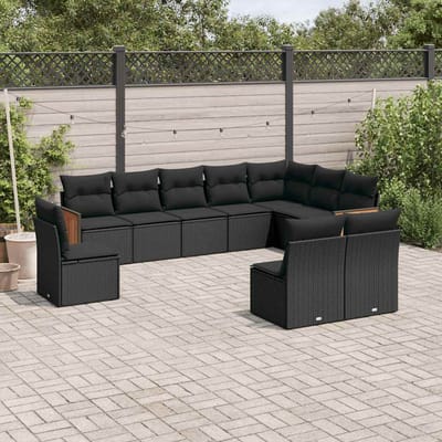 vidaXL - 10-delige - Loungeset - met - kussens - poly - rattan - zwart