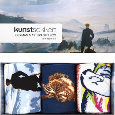 Kunst sokken - German Masters Giftbox 3-pack - Sokken Dames 36 40 - Biologisch Katoenen Sokken - funny socks happy - Vrolijke Sokken - Grappige Sokken - Sokken Cadeau