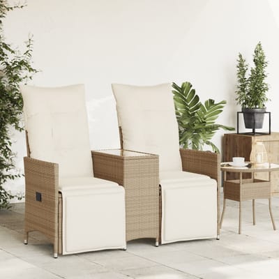 vidaXL - Tuinbank - 2-zits - verstelbaar - met - tafel - poly - rattan - beige