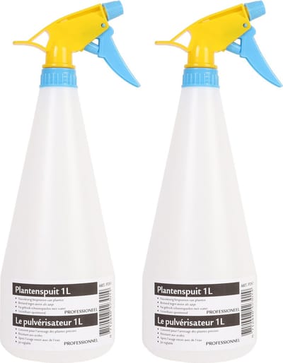 Plantenspuit - 2x - transparant/geel/blauw - kunststof - 1L - plantenverzorging