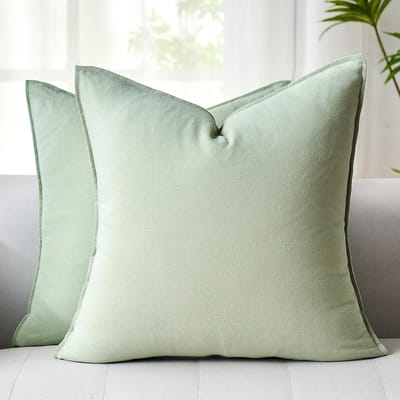 Kussenhoezen Set - Decoratieve Hoezen - Woonkamer Decoratie - Zacht Katoen Linnen - 45x45 Centimeter - Salie Groen