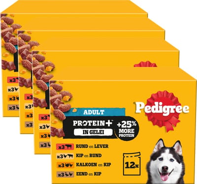 Pedigree Adult Maaltijdzakjes - Proteïne+ Selectie in gelei - Hondenvoer - 48 x 85g