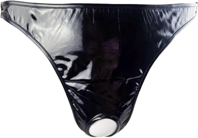 BamBella ® - String Maat S/M Datex Zwart (Latex en stof SM kleding BDSM erotische heren kleding ondergoed lingerie onderbroek zwart