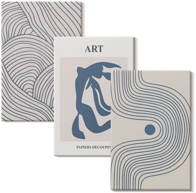 Wallfluent Set van canvas schilderijen - Abstracte patronen van lijnen en vormen in tinten blauw Canvas Schilderijen Set - set 3 stuks 20x30 cm - Blauw Set van Canvas Prints - Abstractie Canvas Kunst Set - Boheemse Canvas Kunst Set