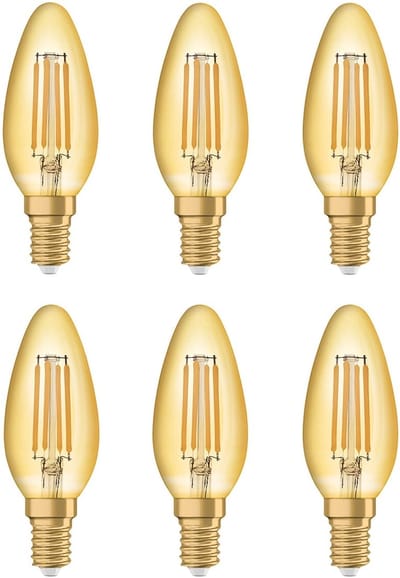 Osram Vintage 1906 LED Kaarslamp E14 - 4W 410lm 2400K Goudkleurig Glas - Ø35mm - Retro LED Kaarslamp - Voor Luxe Hotels, Restaurants & Woonkamers - 6 stuks