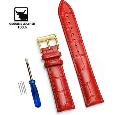 Echte leren horlogebanden 12/14/16/18/20/22/24 mm horlogebandband stalen gesp hoge kwaliteit polsband armband + gereedschap 22mm red