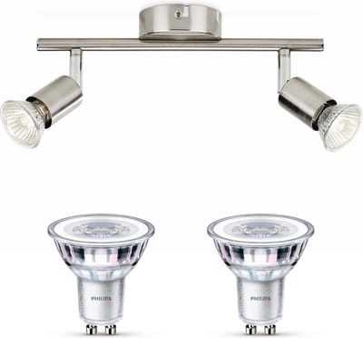 Philips Limbali Opbouwspot (Mat Chroom) - Warmwit Licht - Plafondspot met 2 Lichtpunten - GU10 - Niet Dimbaar