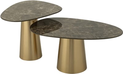 J-Line bijzettafel Marble Effect - ijzer - brons/taupe - set van 2