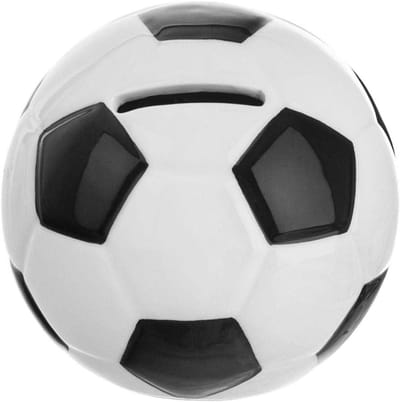 Spaarvarken Voetbal - Spaarpot kinderen - Leren sparen - Keramiek met stop - 10 cm - Zwart-wit
