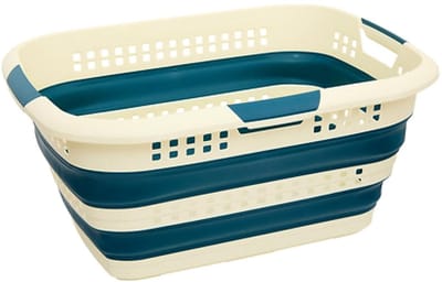 5Five wasmand - opvouwbaar - kunststof - 70 Liter - blauw/wit - 60 x 44 x 28 cm - met handvatten - huishouden / camping