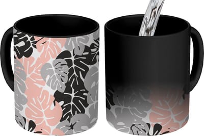 Magische Mok - Foto op Warmte Mokken - Koffiemok - Monstera - Pastel - Patronen - Bladeren - Magic Mok - Beker - 350 ML - Theemok