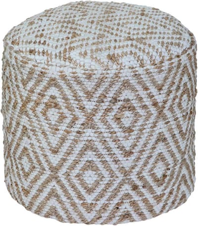 Ronde Zachte Poef met Diamantpatroon - Handgeweven Gevulde Voetenbank 45cm