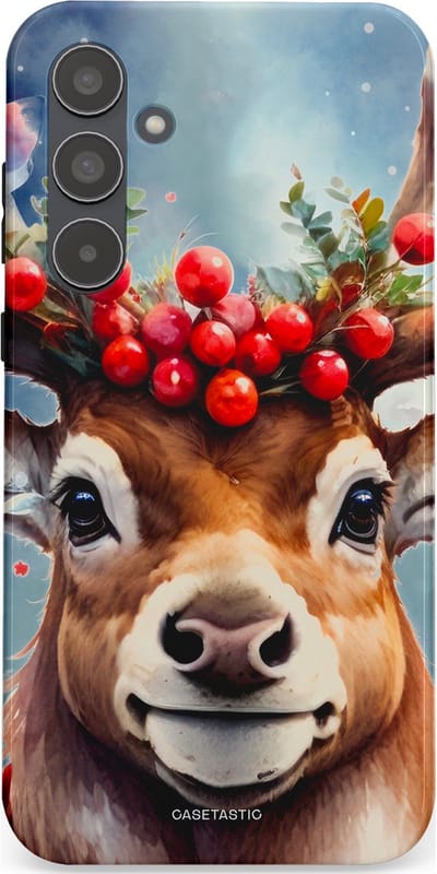 Casetastic hoesje geschikt voor Samsung Galaxy A55 - Dubbellaagse bescherming - Rudolph het Kerst Rendier - Fashion Case - Zilver Taupe Donkergrijs Perzik