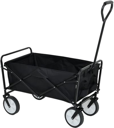 Transportwagen opvouwbaar TYRS / Zwarte Inklapbare Bolderwagen met Duwstang / Draagkracht 110 kg - 145 l / 50 x 59 x 88 cm