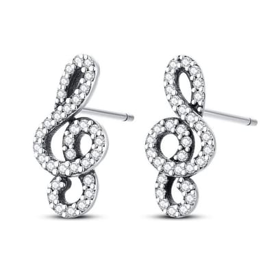 Oorbellen muzieknoot Sterling zilver925 met zirkonia
