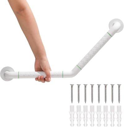 Badgreeprails 135 graden - Veiligheidsbeugel douche - Veilig douchen en baden - Lichtgevende cirkels donker - 70 cm lengte - Wit
