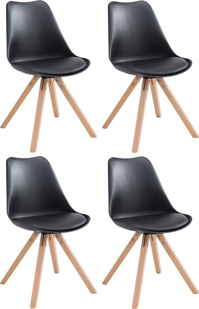 CLP Toulouse Set van 4 stoelen - Vierkant - Kunstleer zwart natura
