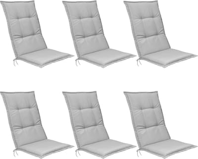 Beautissu Base HL Set 6x Tuinkussens Hoge Rug 120 x 50 x 6 cm Zitkussen Grijs Kussen Tuinstoelkussen