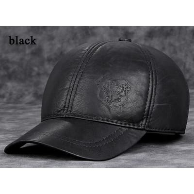 Casquettes de Baseball pour Homme en Cuir Véritable de Vache 56-60cm Noir/Marron Impression Aigle Pour Homme Décontracté Street Gf Gorras Casquette de Papa XL 57 58cm black