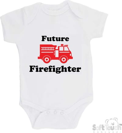 100% Katoenen Romper "Future firefighter" Unisex Katoen Wit/zwart/rood Maat 62/68