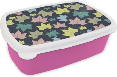 Broodtrommel Roze - Lunchbox - Brooddoos - Patronen - Herfst - Bladeren - 18x12x6 cm - Kinderen - Meisje