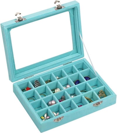Sieraden Opbergdoos - Oorbellen Houder - Sieraden Organiseren - 24 Vakken - 5.9 x 7.87 Inch - Lichtblauw